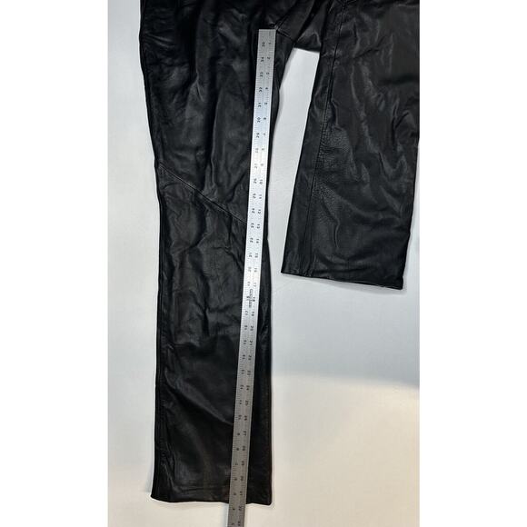 Vintage Ralph Lauren Leather Pants Womens 4 Black Bootcut Lined Moto Biker Goth - Picture 12 of 14